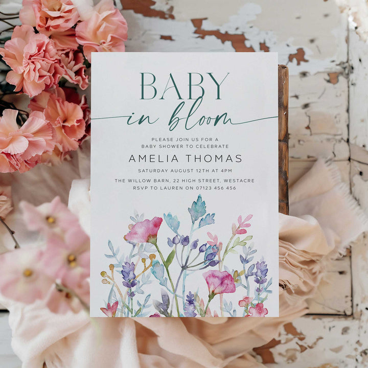 Baby In Bloom Invitation editable template
