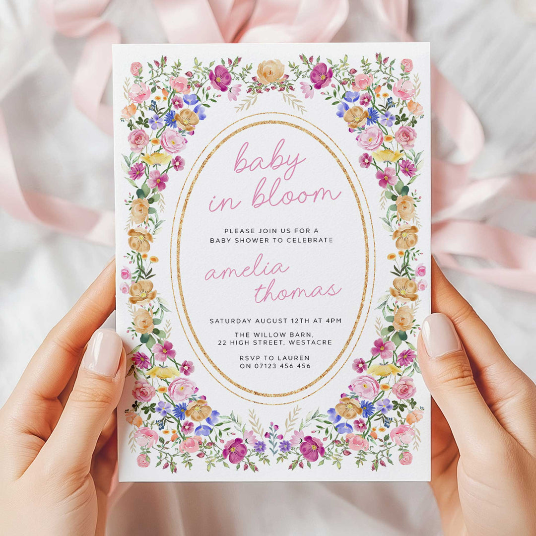 Floral Frame Baby In Bloom Invitation