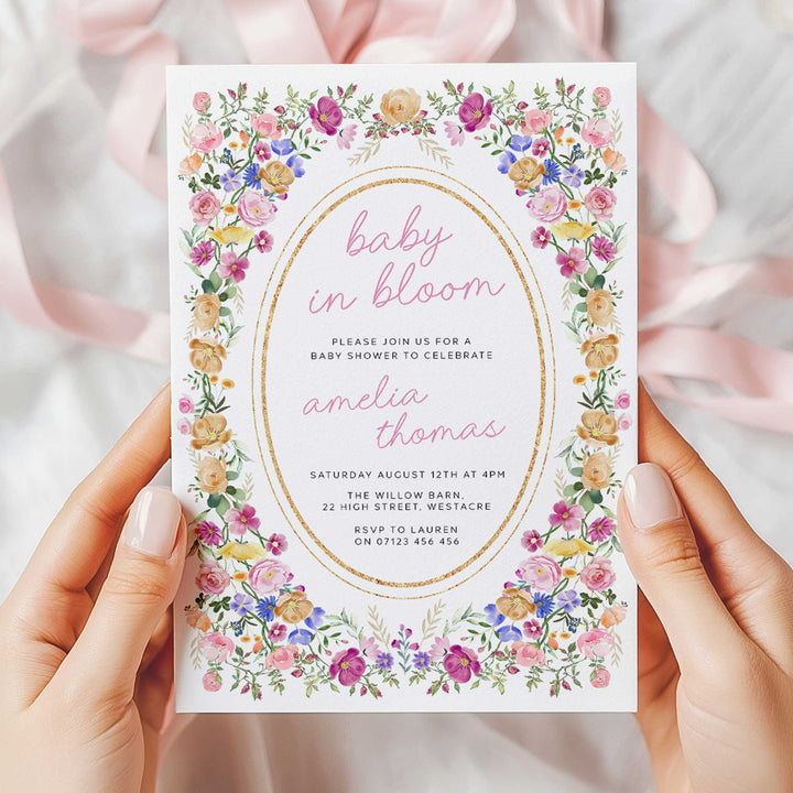 Floral Frame Baby In Bloom Invitation