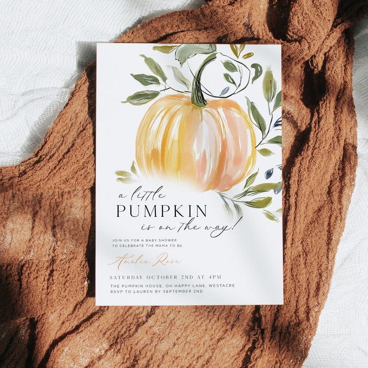 Hand Drawn Pumpkin Baby Shower Invitation editable in Canva