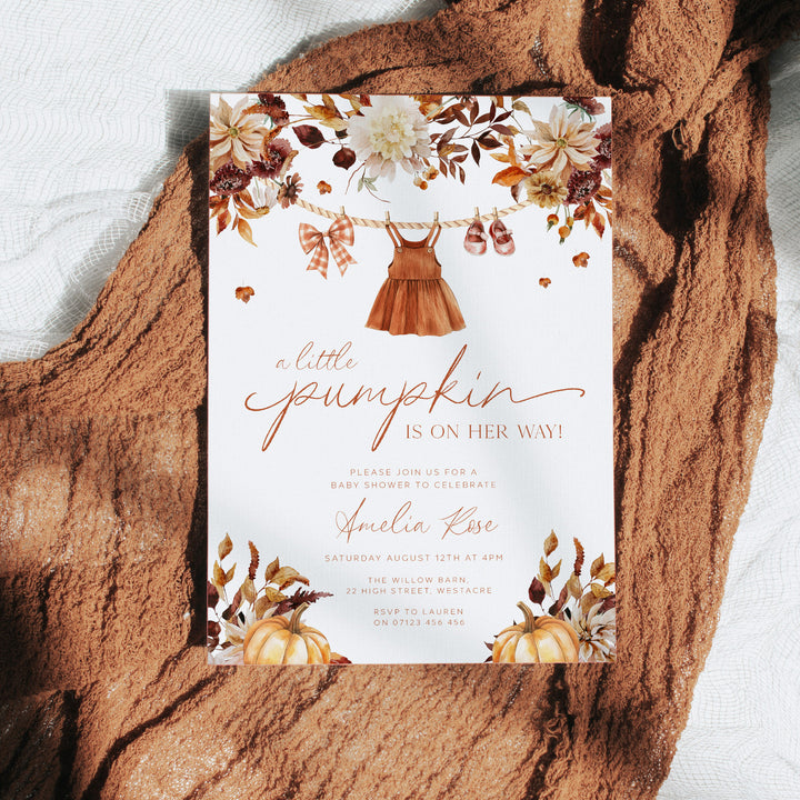 Autumn Clothesline Baby Shower Invitation editable Canva template