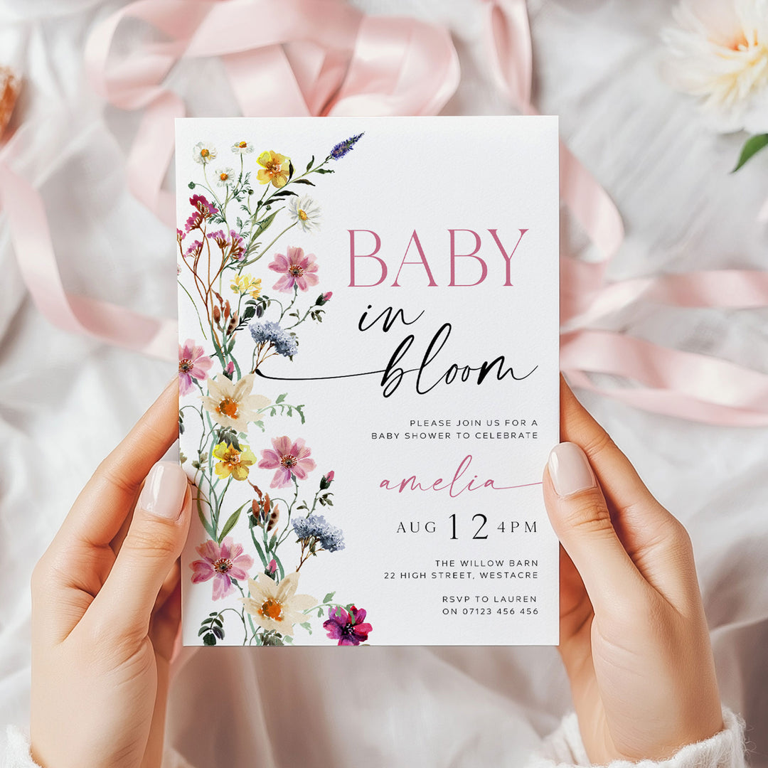 Baby In Bloom Border Invitation floral border editable template