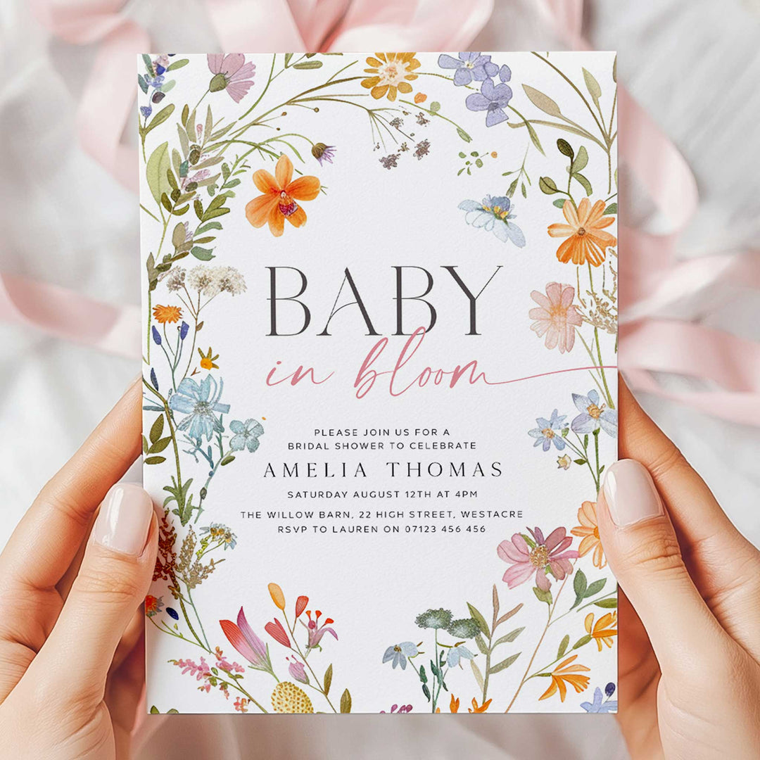 Floral Wreath Baby In Bloom Invitation
