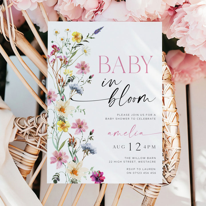 Baby In Bloom Border Invitation floral border editable template