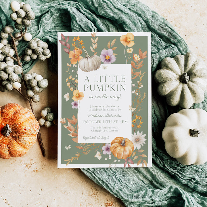 Autumn Block Floral Baby Shower Invitation editable template in Canva