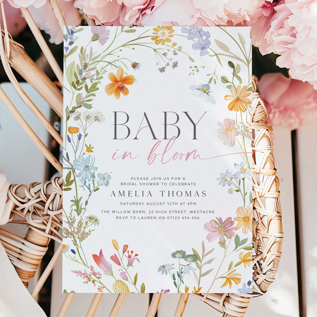 Floral Wreath Baby In Bloom Invitation