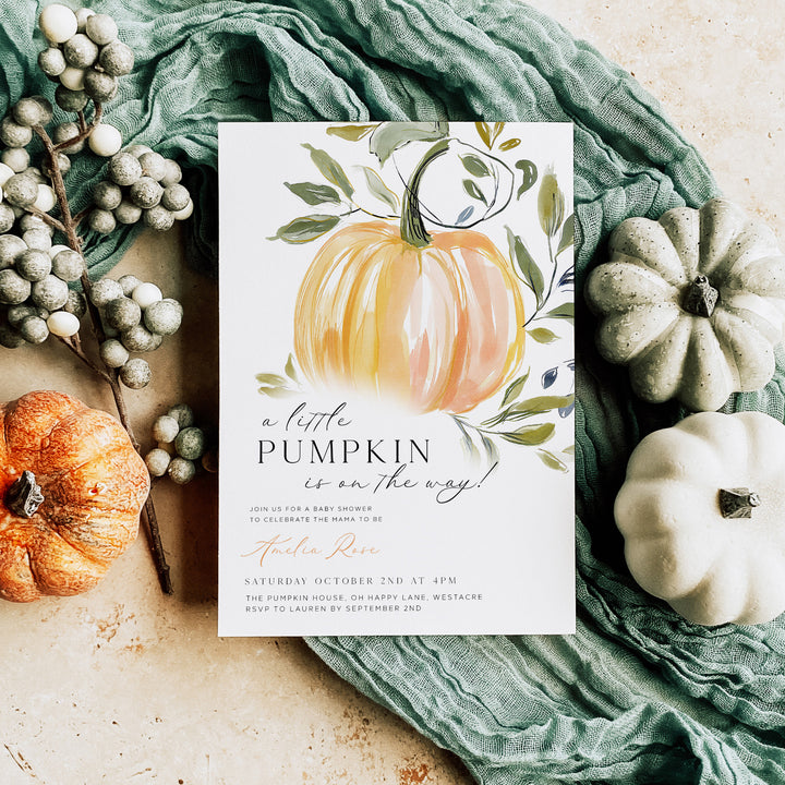 Hand Drawn Pumpkin Baby Shower Invitation editable in Canva