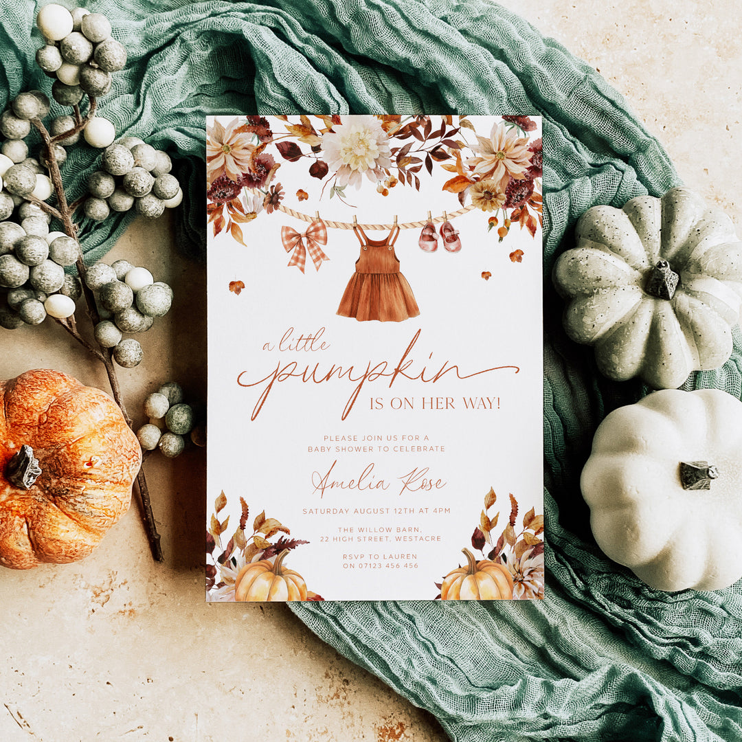 Autumn Clothesline Baby Shower Invitation editable Canva template