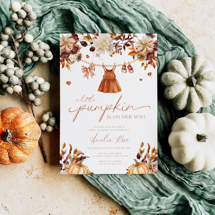 Autumn Clothesline Baby Shower Invitation editable Canva template
