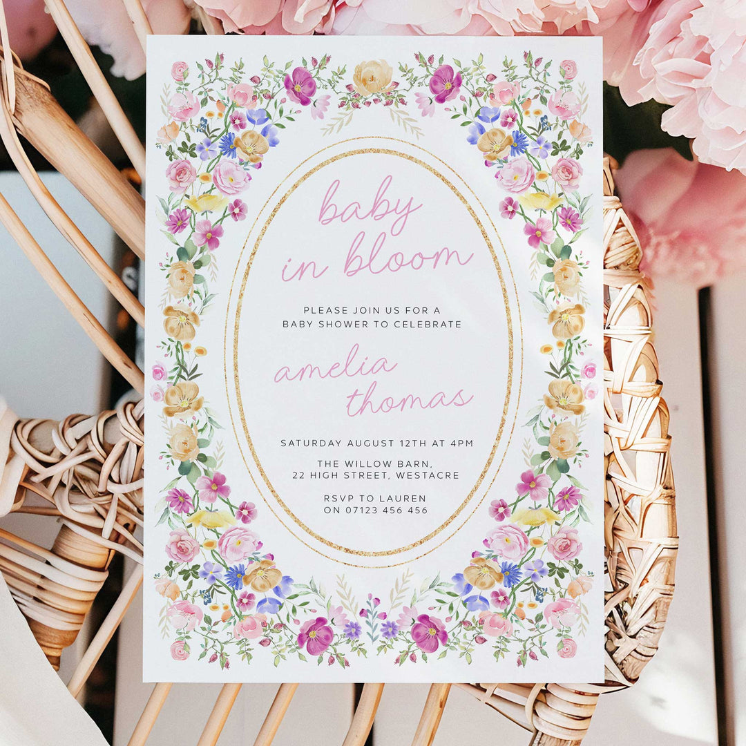 Floral Frame Baby In Bloom Invitation
