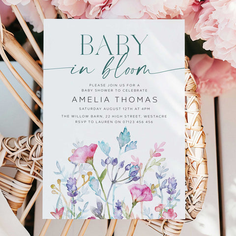 Baby In Bloom Invitation editable template