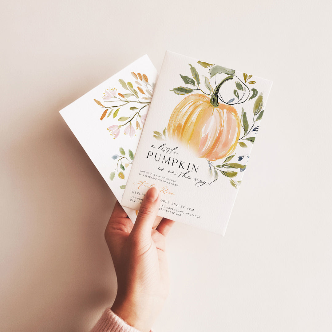 Hand Drawn Pumpkin Baby Shower Invitation editable in Canva