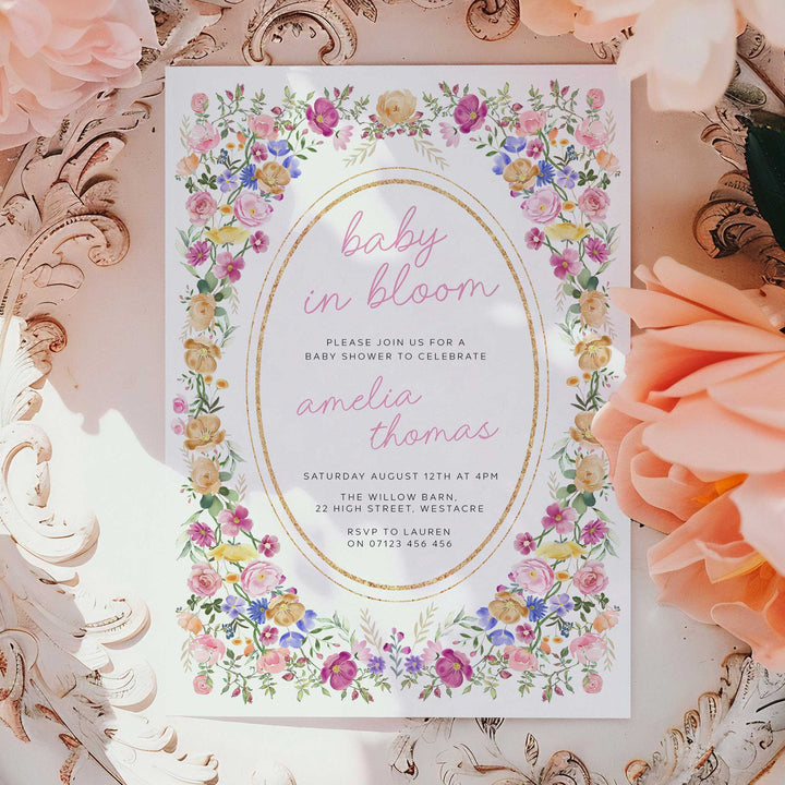 Floral Frame Baby In Bloom Invitation