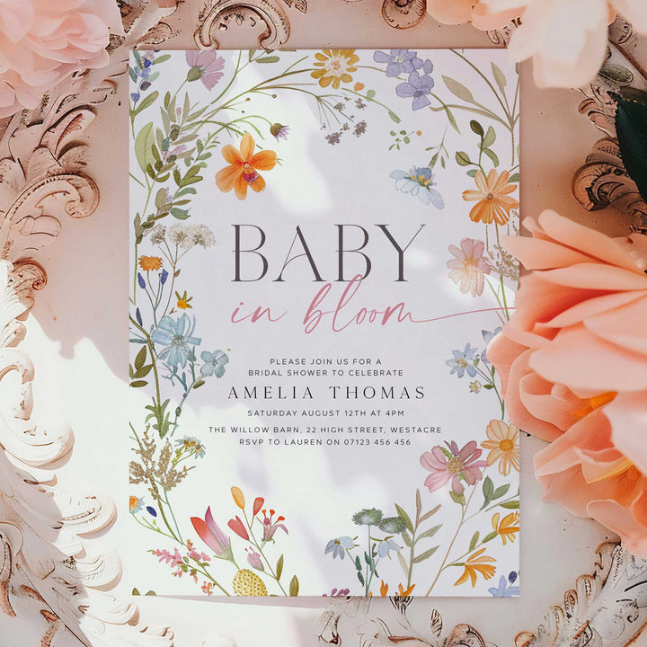 Floral Wreath Baby In Bloom Invitation