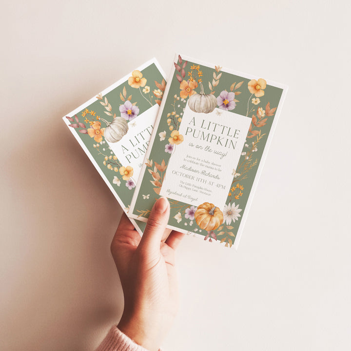 Autumn Block Floral Baby Shower Invitation editable template in Canva