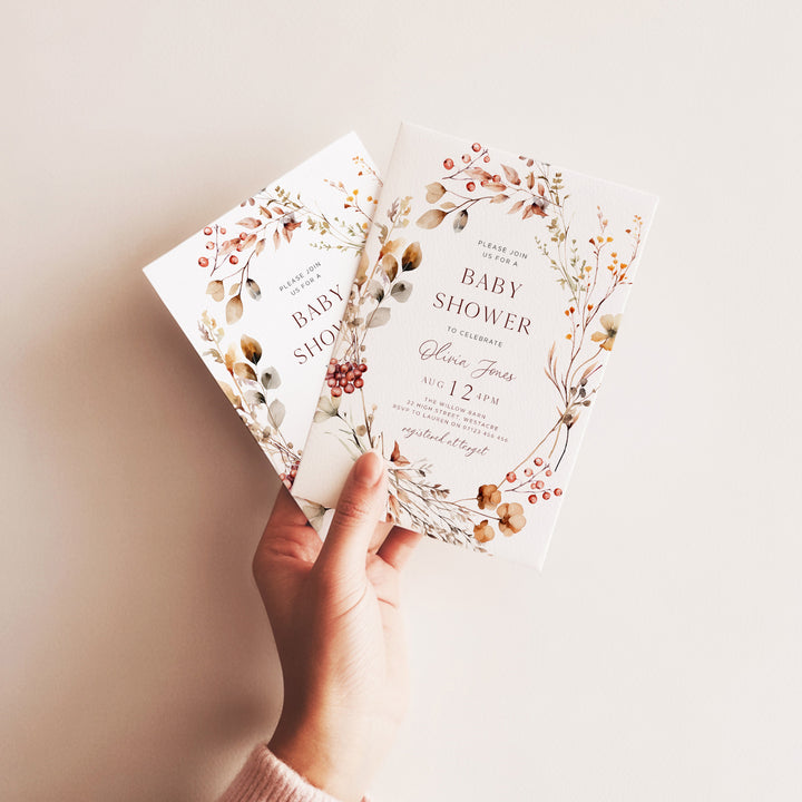 Fall WreathBaby Shower Invitation editable template in Cava