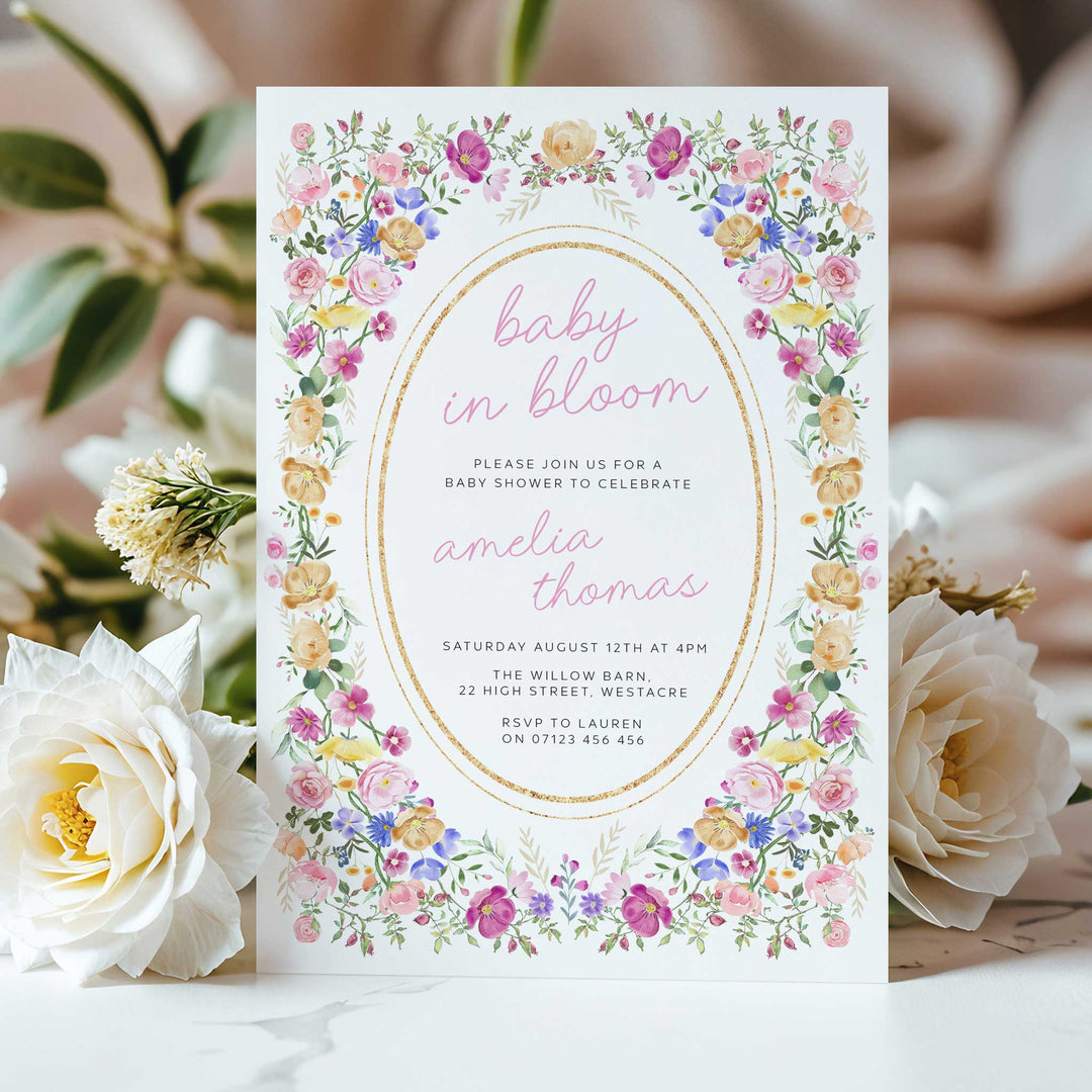 Floral Frame Baby In Bloom Invitation