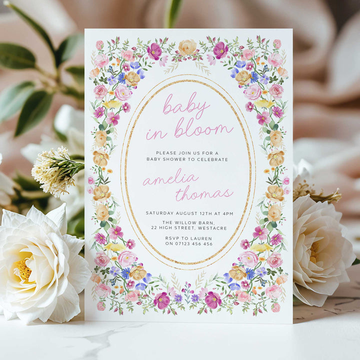 Floral Frame Baby In Bloom Invitation