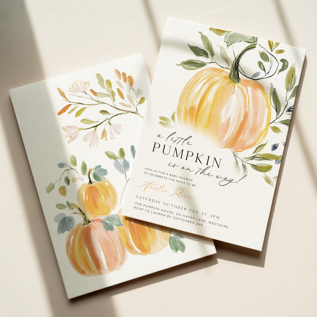 Hand Drawn Pumpkin Baby Shower Invitation editable in Canva