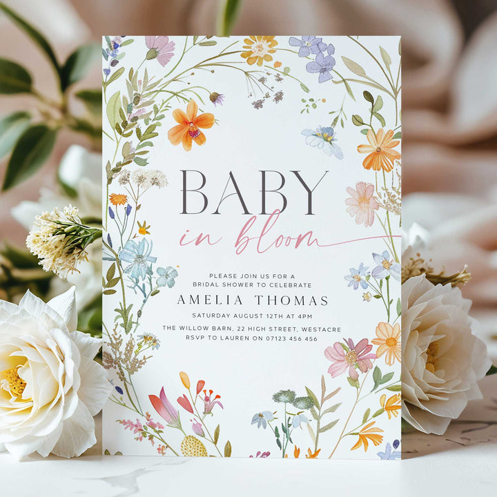 Floral Wreath Baby In Bloom Invitation