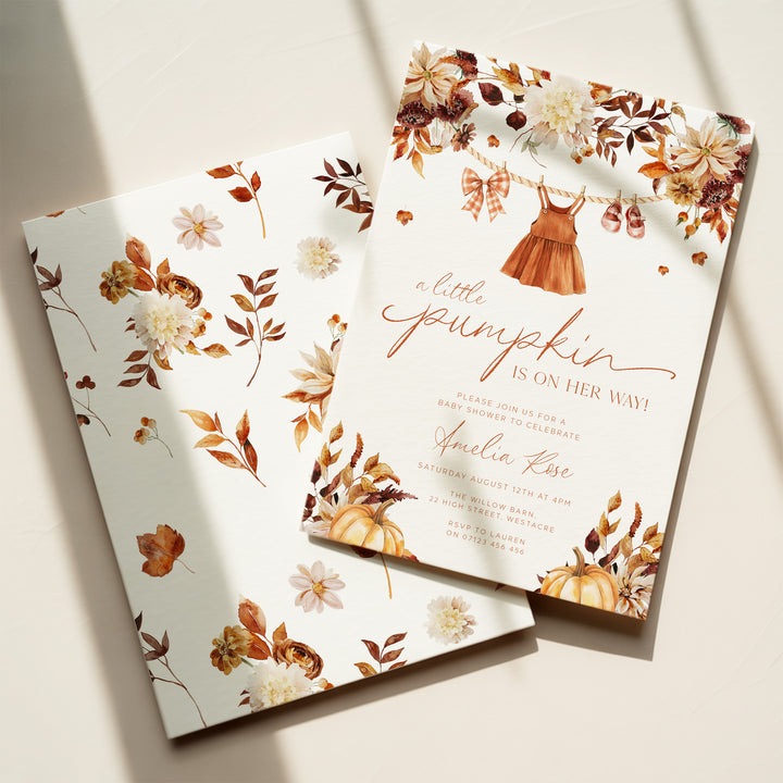 Autumn Clothesline Baby Shower Invitation editable Canva template