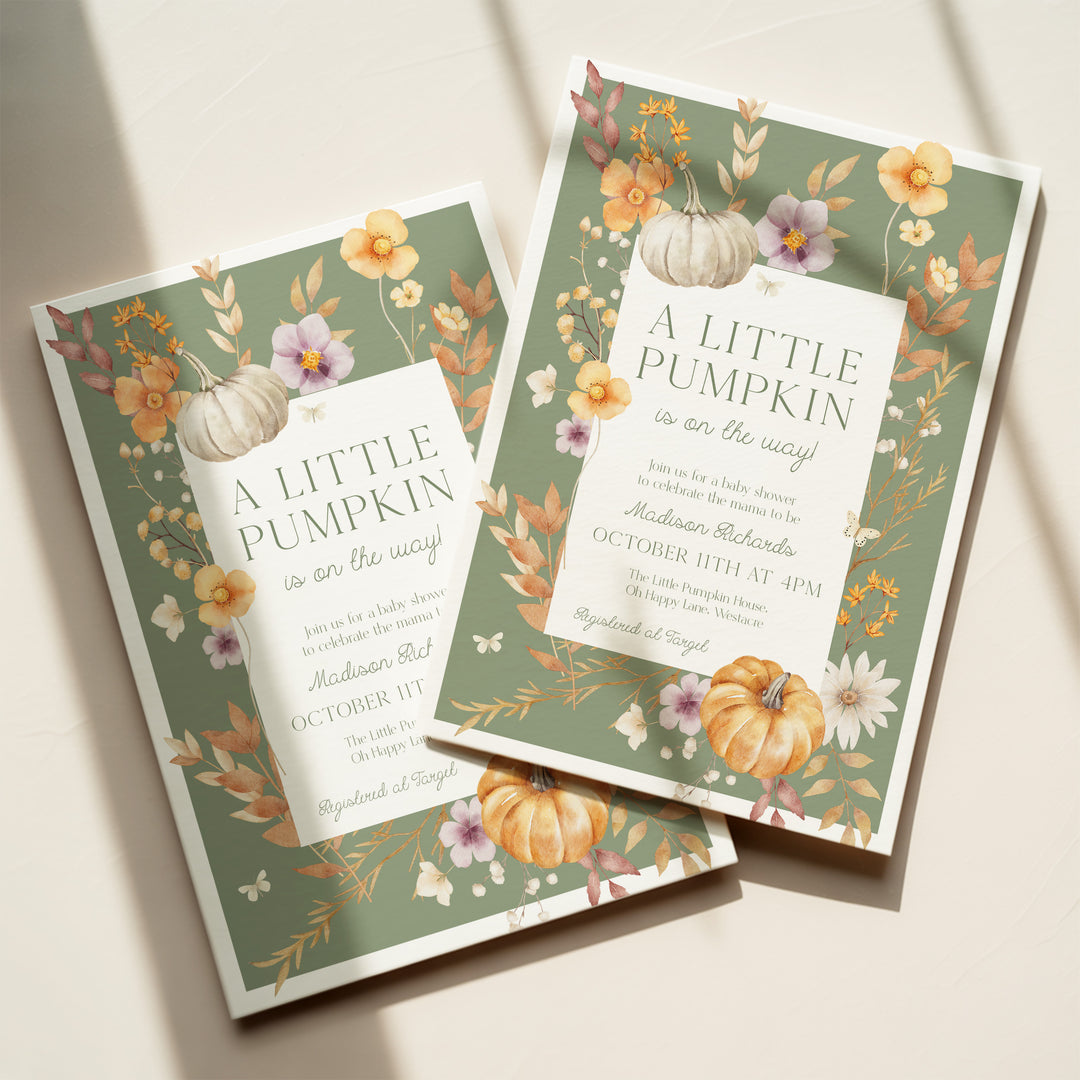 Autumn Block Floral Baby Shower Invitation editable template in Canva