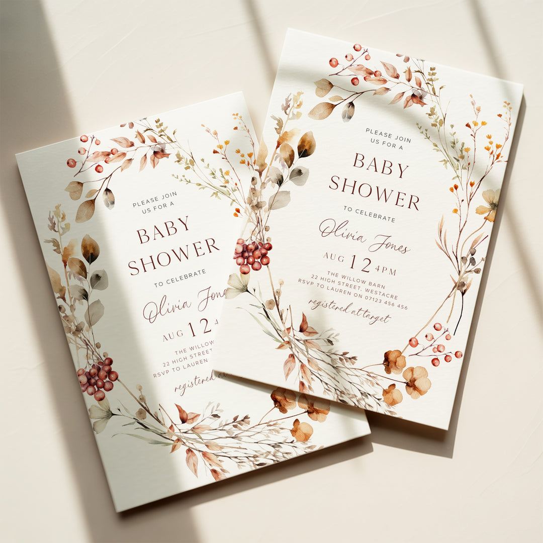 Fall WreathBaby Shower Invitation editable template in Cava