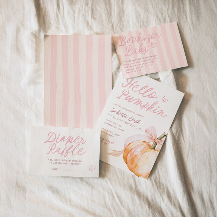 Big Hello Pink Bow Pumpkin Baby Shower Invitation Set