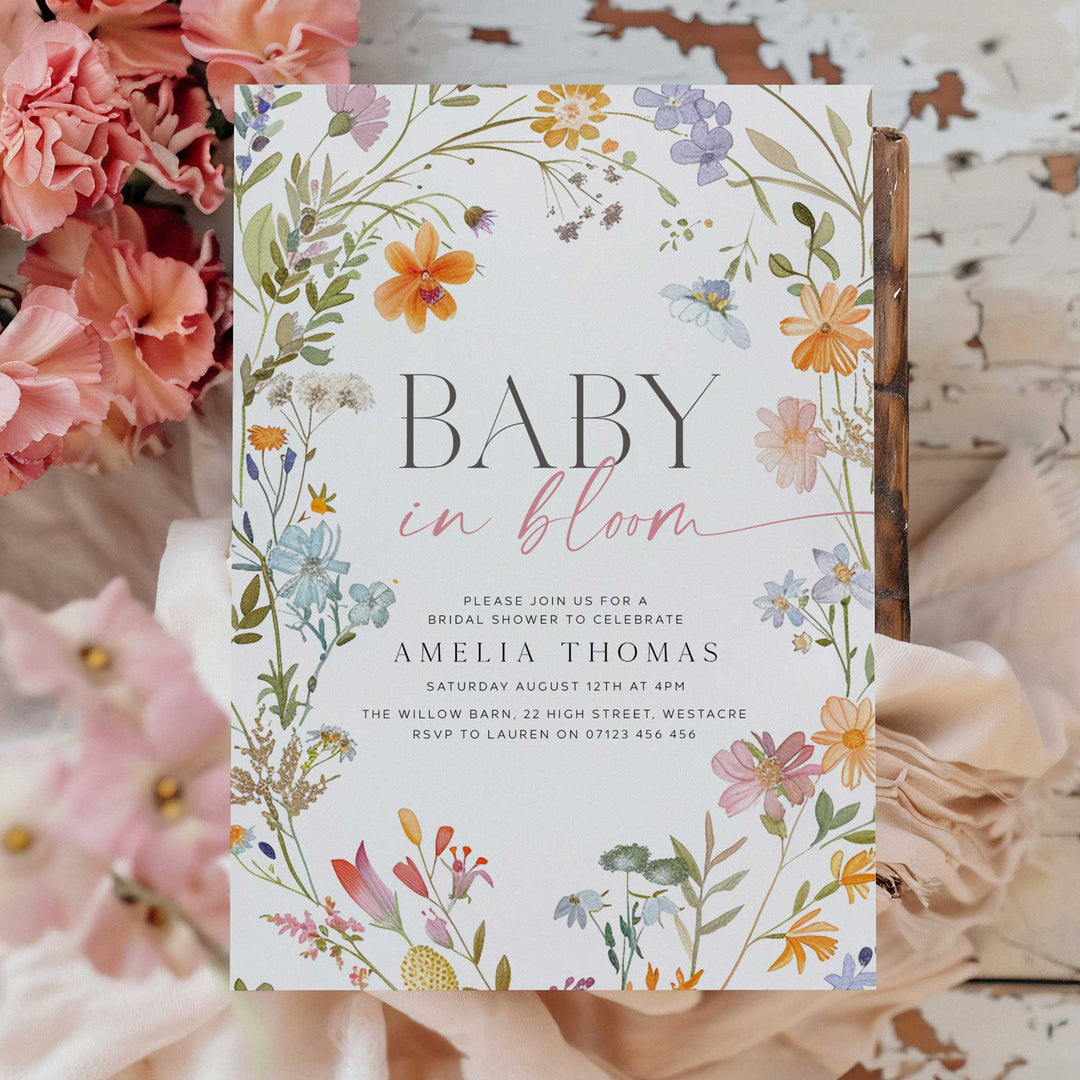 Floral Wreath Baby In Bloom Invitation