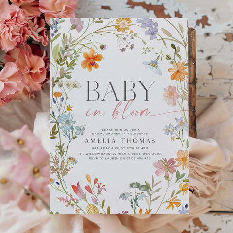 Floral Wreath Baby In Bloom Invitation