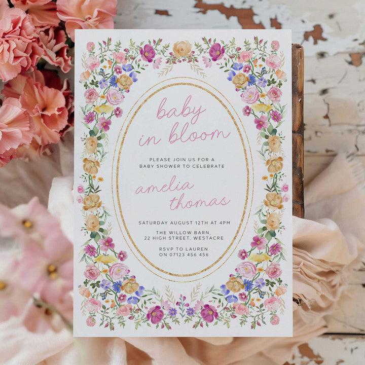 Floral Frame Baby In Bloom Invitation