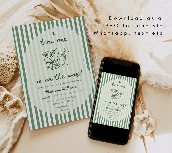 A Tine One Baby Shower Invitation editable template in Canva