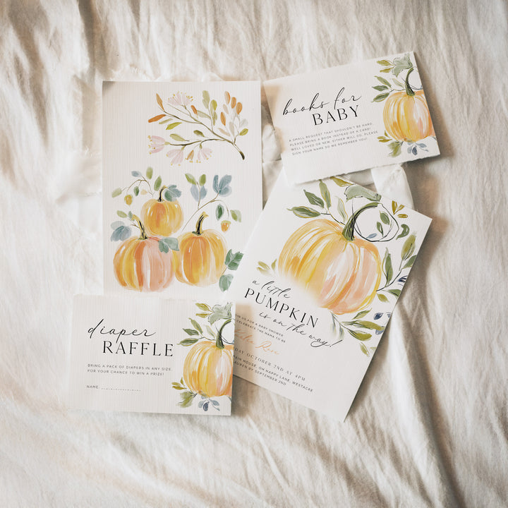 Hand Drawn Pumpkin Baby Shower Invitation Set editable Canva template