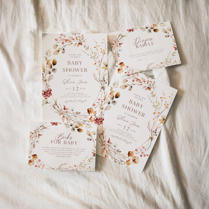 Fall Wreath Baby Shower Invitation Set