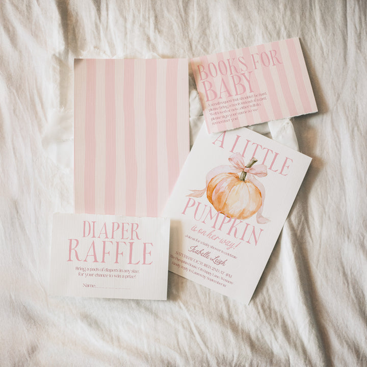 Pink Bow Little Pumpkin Baby Shower Invitation Set