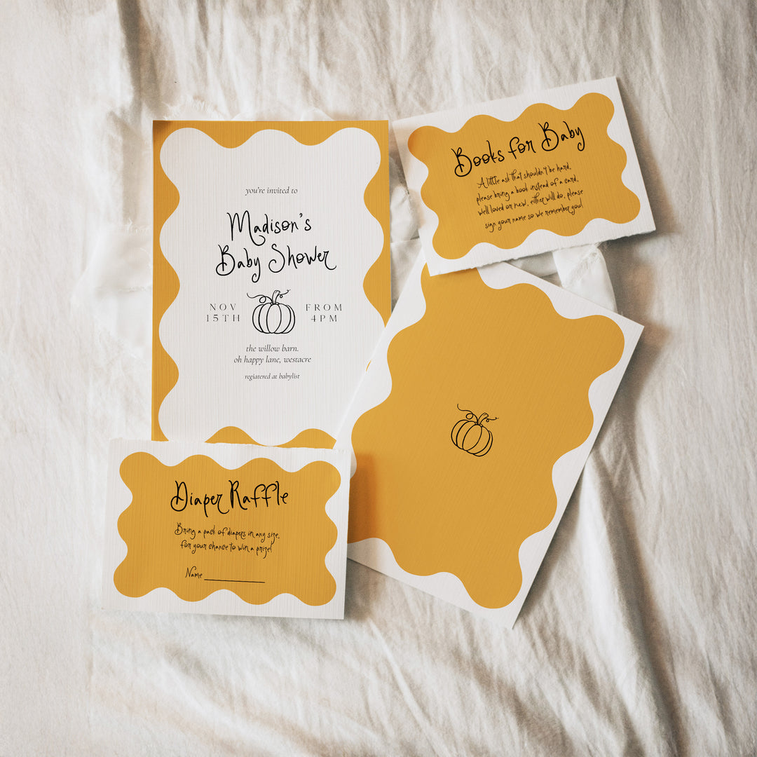 Orange Pumpkin Wavy Baby Shower Invitation Set