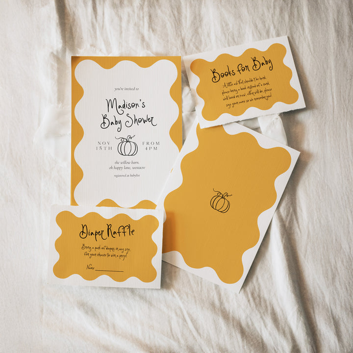 Orange Pumpkin Wavy Baby Shower Invitation Set