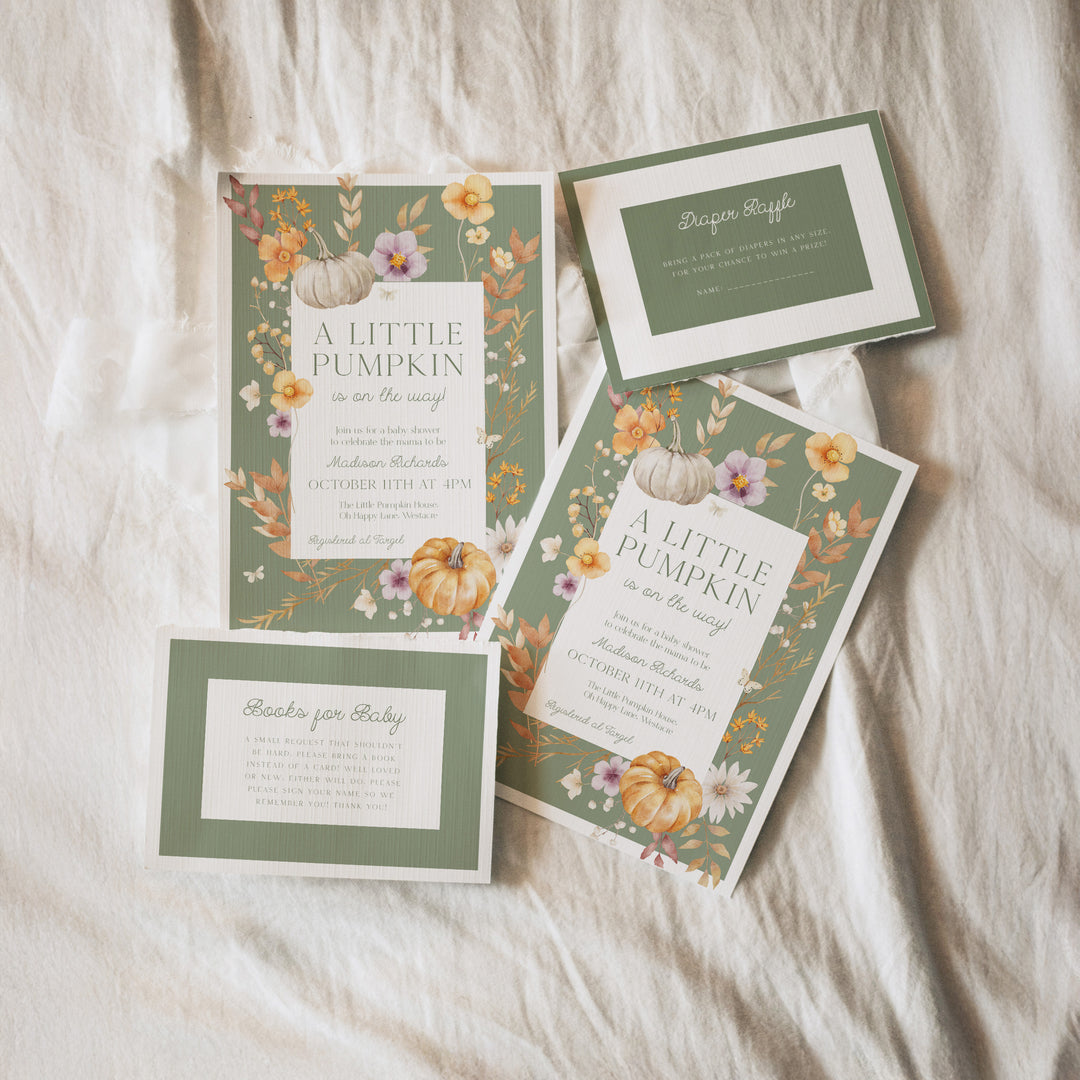 Autumn Block Floral Baby Shower Invitation Set editable in Canva