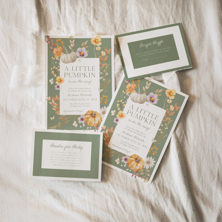 Autumn Block Floral Baby Shower Invitation Set editable in Canva