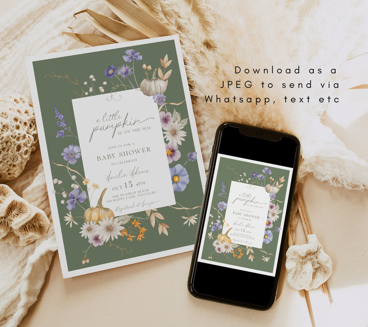 White Autumn Block Floral Baby Shower Invitation Set