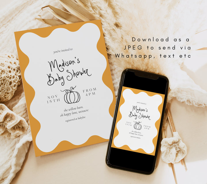 Pumpkin Orange Wavy Baby Shower Invitation