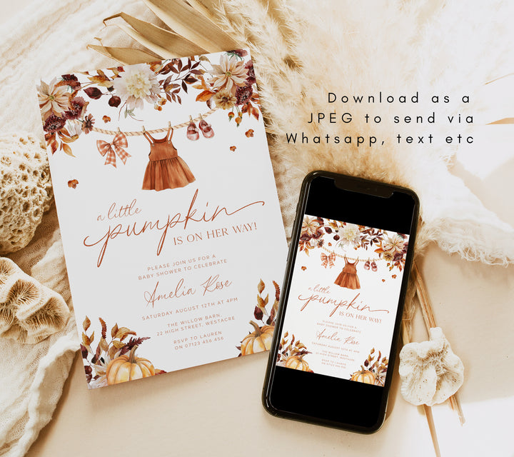 Autumn Clothesline Baby Shower Invitation editable Canva template