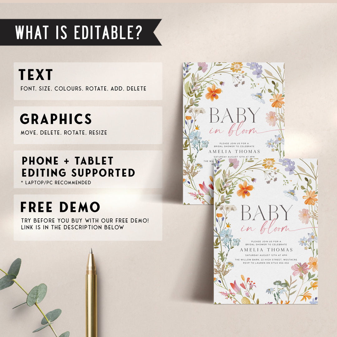 Floral Wreath Baby In Bloom Invitation