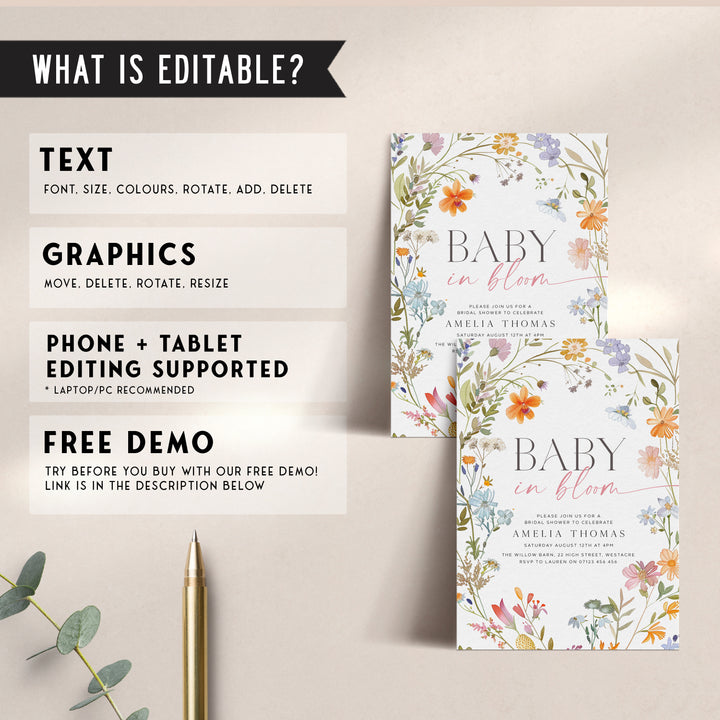 Floral Wreath Baby In Bloom Invitation