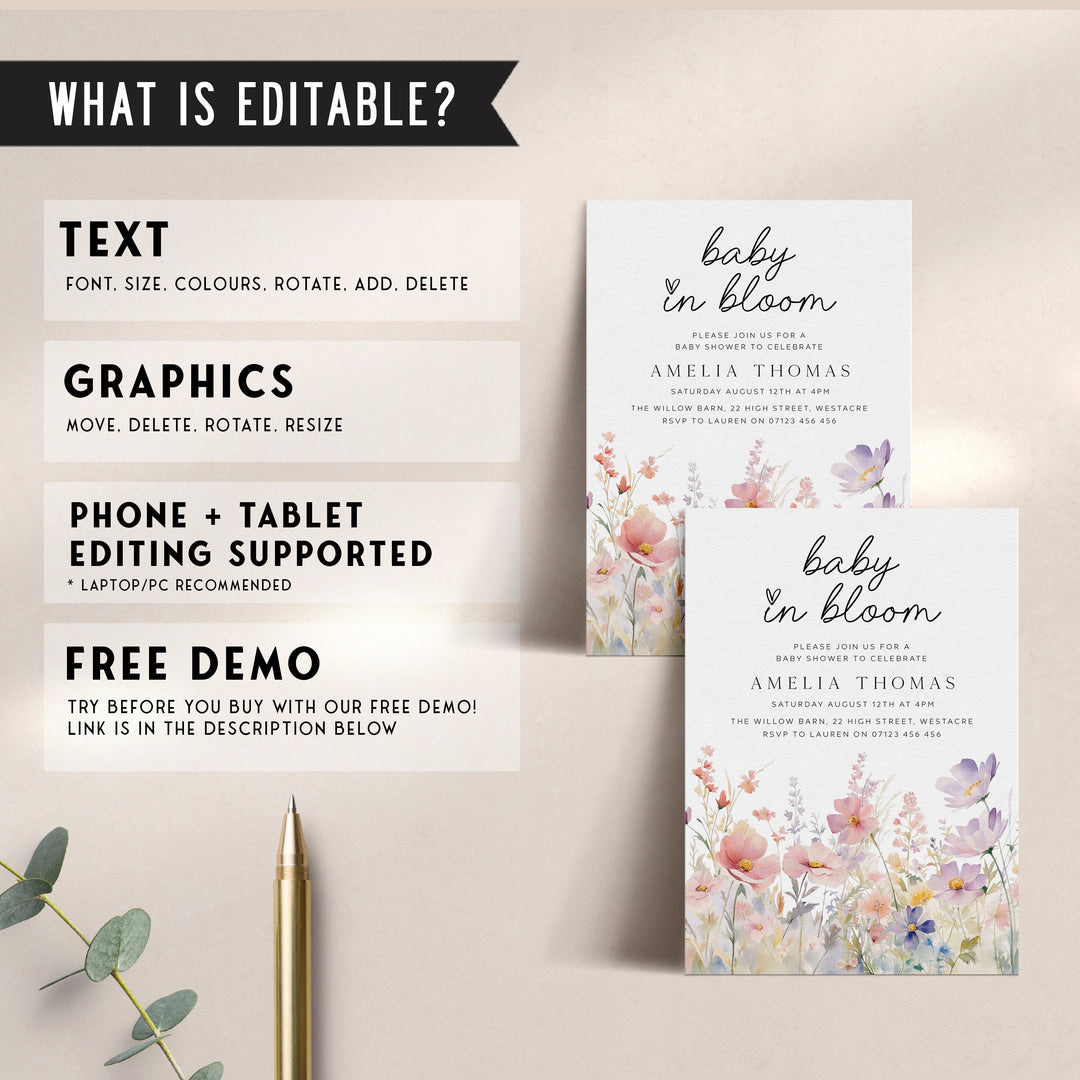 Pink Meadow Baby In Bloom Invitation
