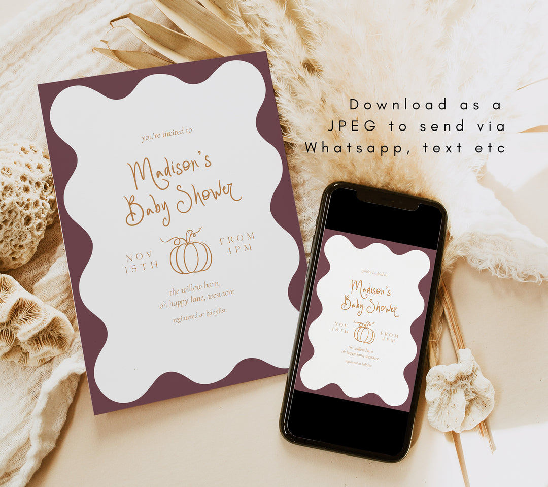 Pumpkin Purple Wavy Baby Shower Invitation