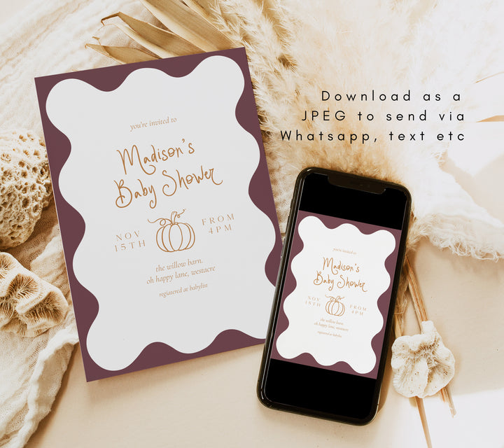 Pumpkin Purple Wavy Baby Shower Invitation