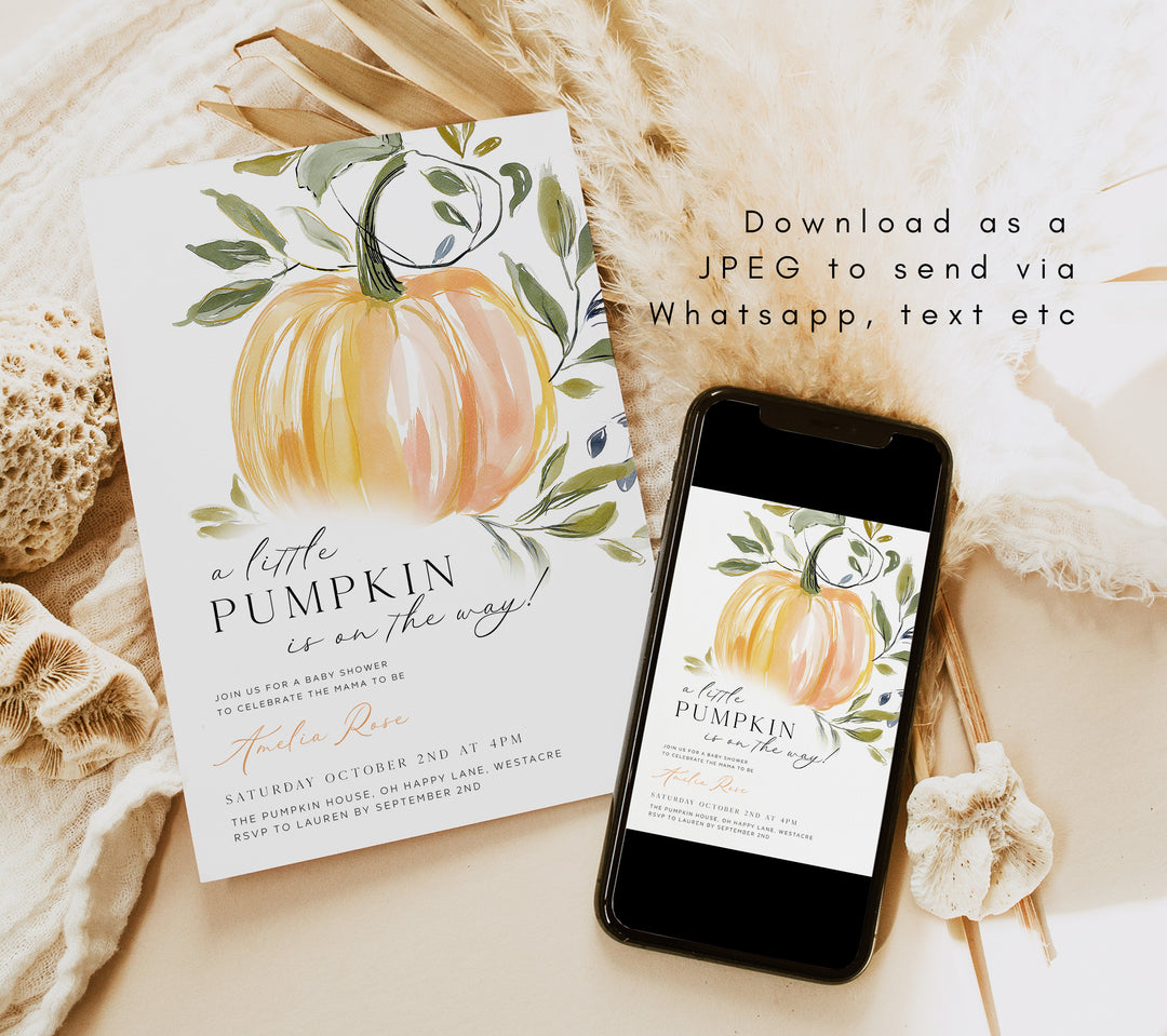 Hand Drawn Pumpkin Baby Shower Invitation Set