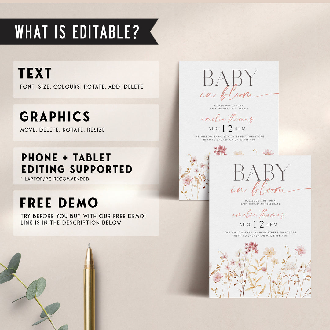 Boho Baby In Bloom Invitation
