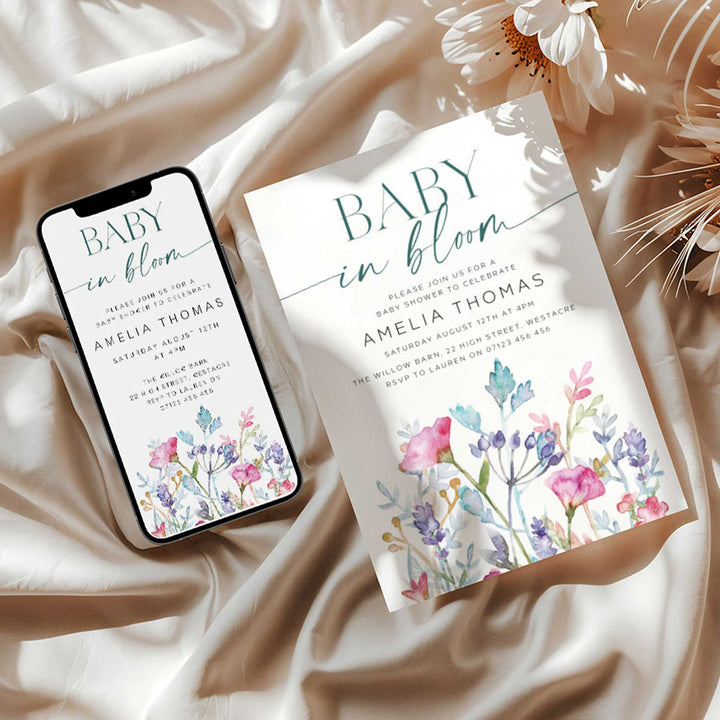 Baby In Bloom Invitation editable template